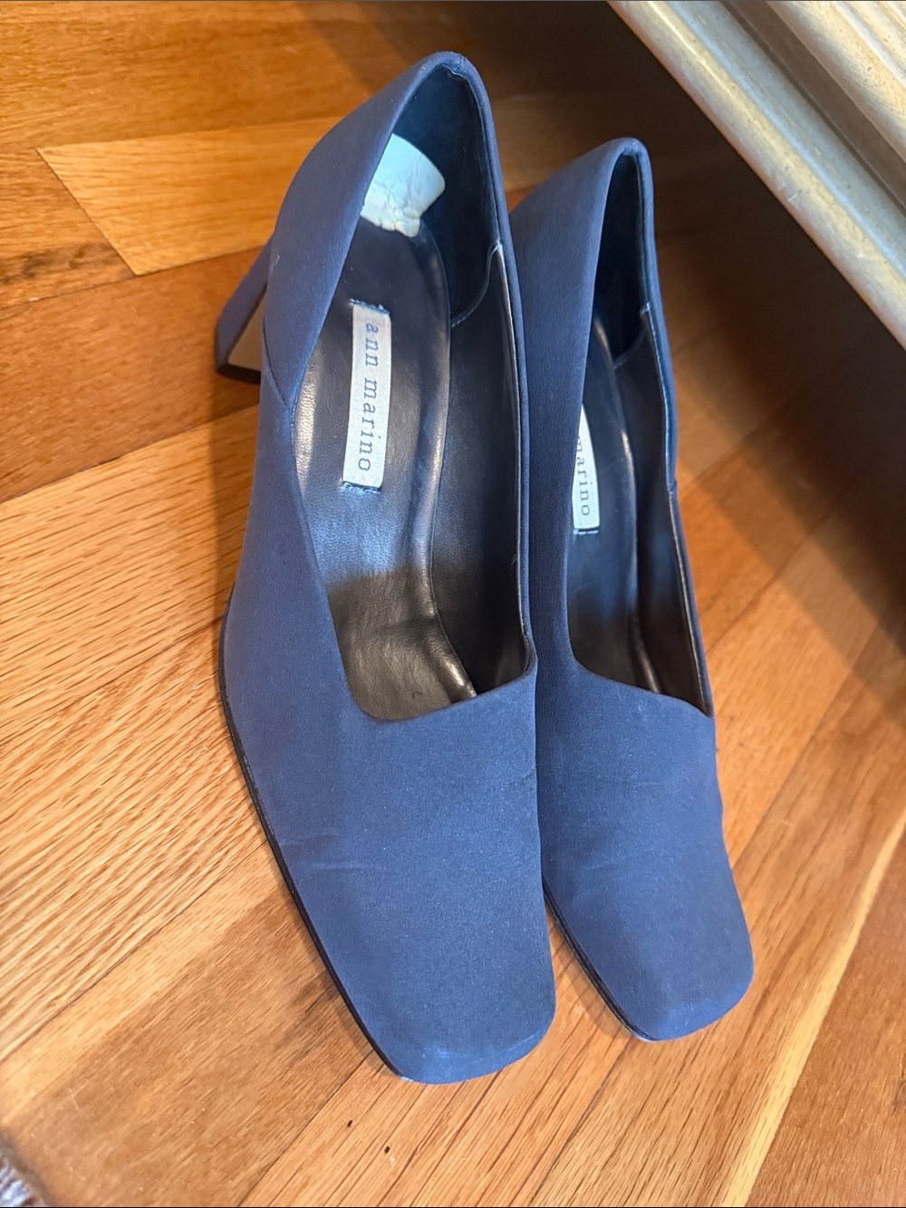 Ann Marino Navy Suede Square-Toe Pump Heels